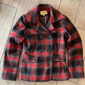 Red Buffalo plaid pea coat
